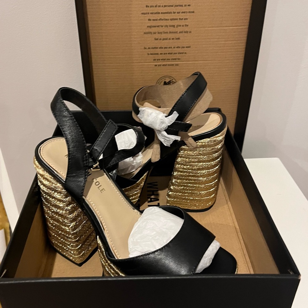 Nicole Black and Gold Wedge Heels